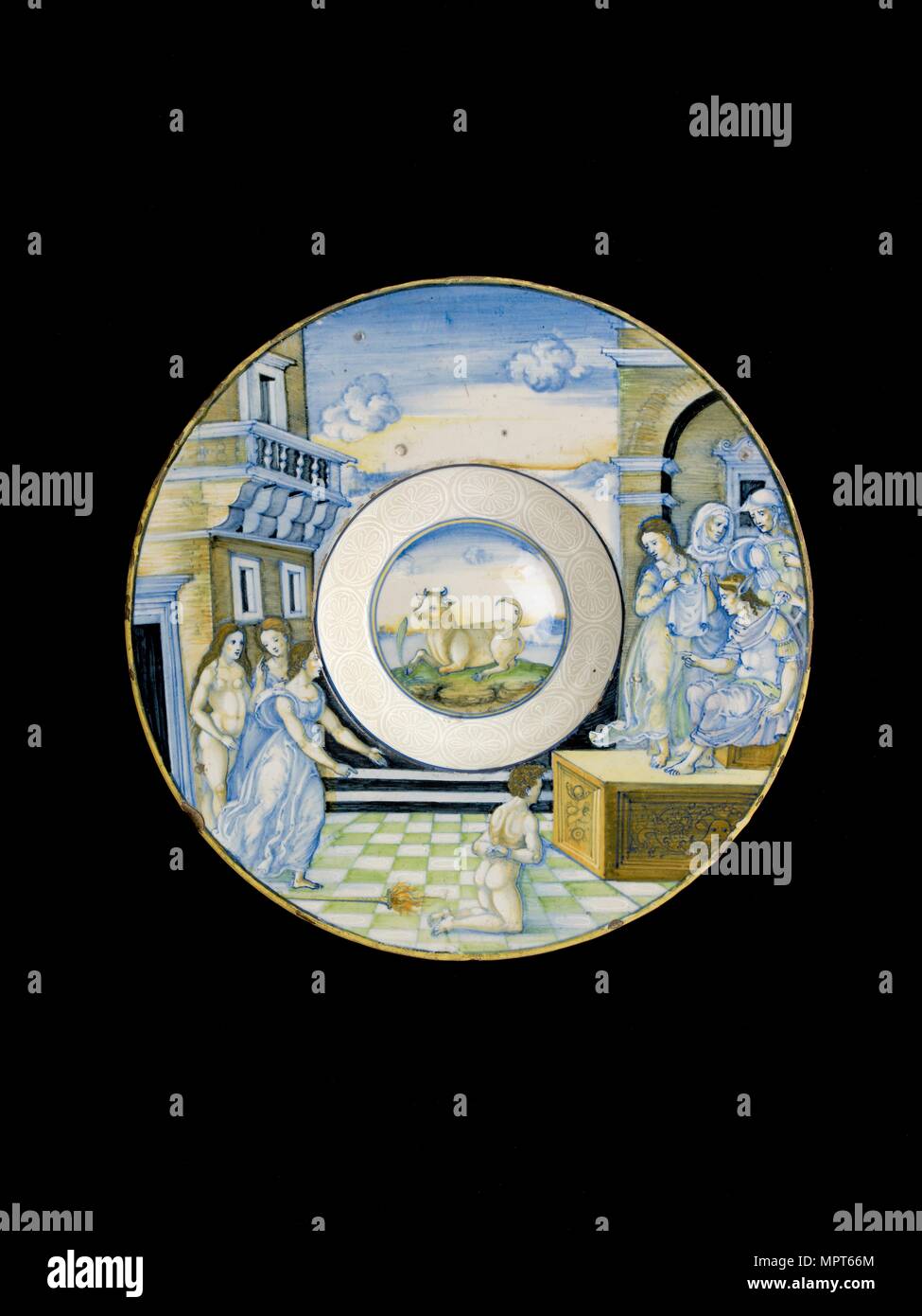 Plate with the Calumny of Apelles, c1522. Artist: Nicola da Urbino. Stock Photo
