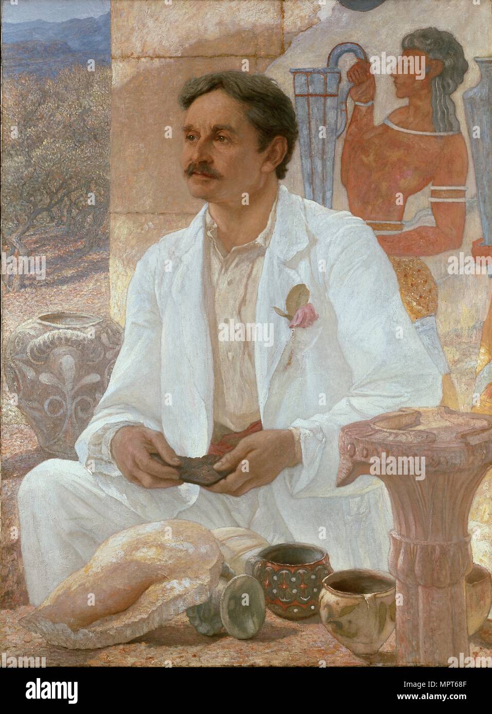 Sir Arthur Evans among the Ruins of the Palace of Knossos, 1907. Artist