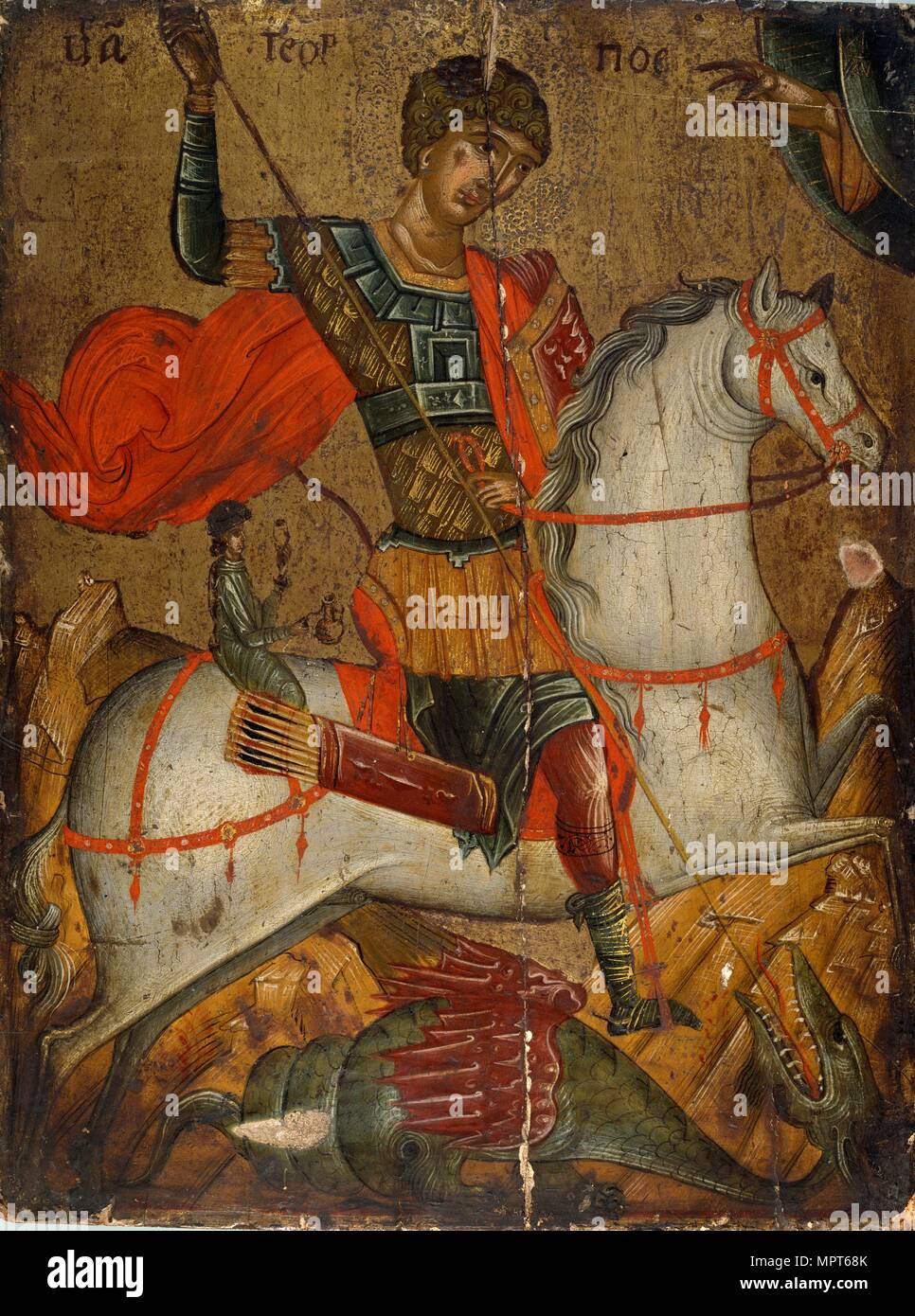 Icon of St George slaying the Dragon, 15th-16th century. Artist: Unknown. Stock Photo