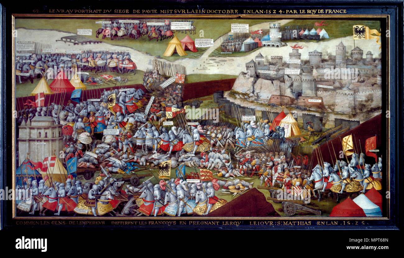 The Siege and Battle of Pavia, 1525-1528. Artist: Unknown. Stock Photo