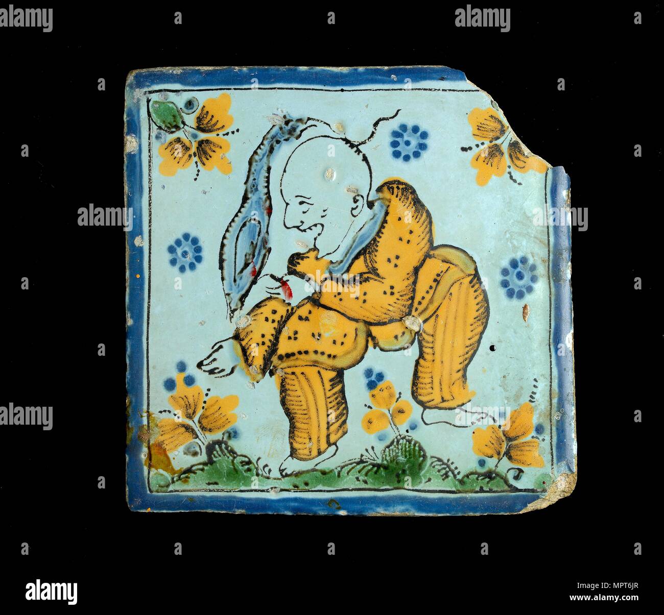Tile with a grotesque Chinaman, c1800. Stock Photo