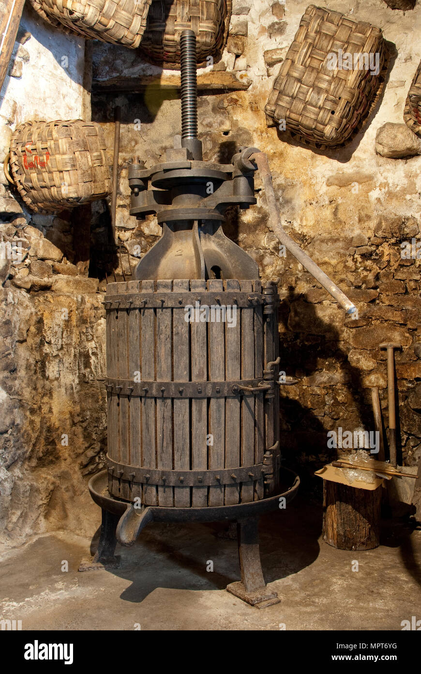 Old grape press for wine Stock Photo Alamy