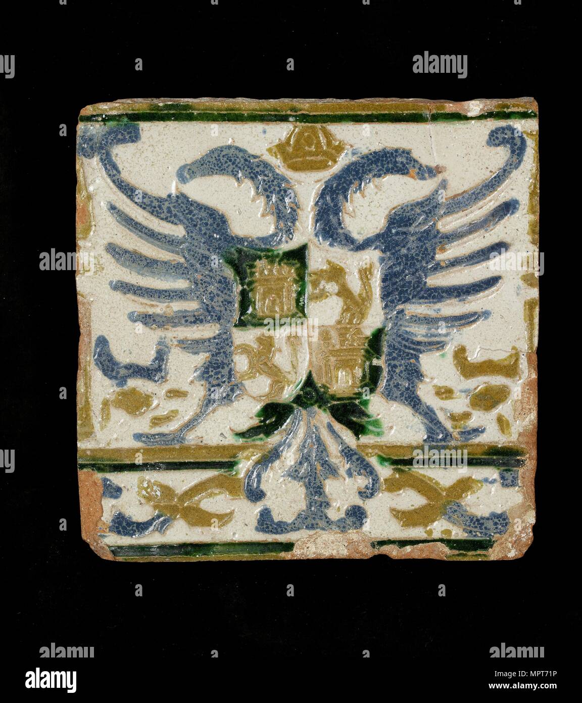 Tile with the arms of Leon and Castile, c1525-1550. Artist: Unknown. Stock Photo