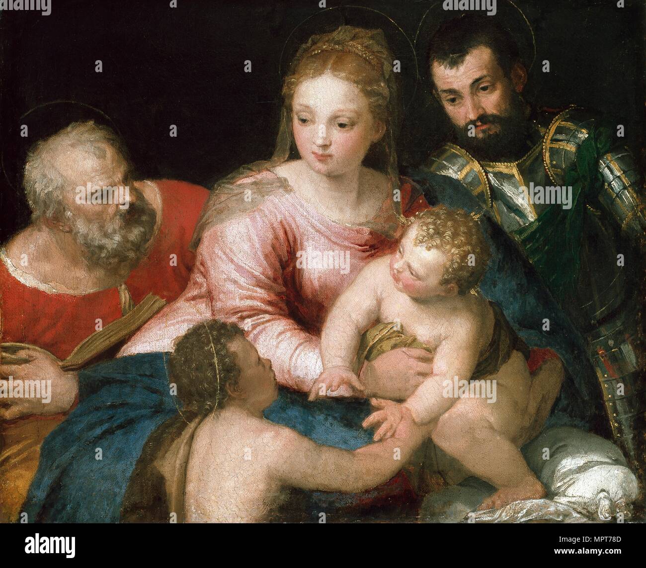 The Holy Family with the young St John the Baptist and St George, early 1550s. Artist: Paolo Veronese. Stock Photo