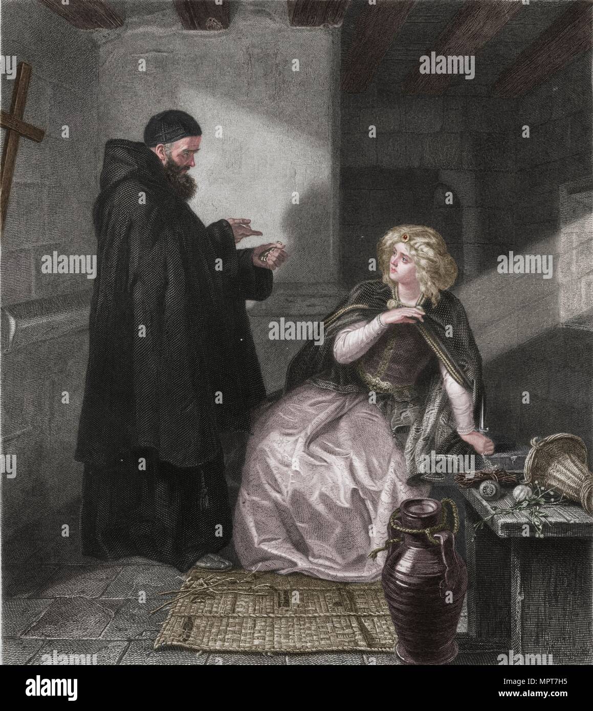 Juliet in the Cell of Friar Lawrence, 1867. Artist: Herbert Bourne. Stock Photo
