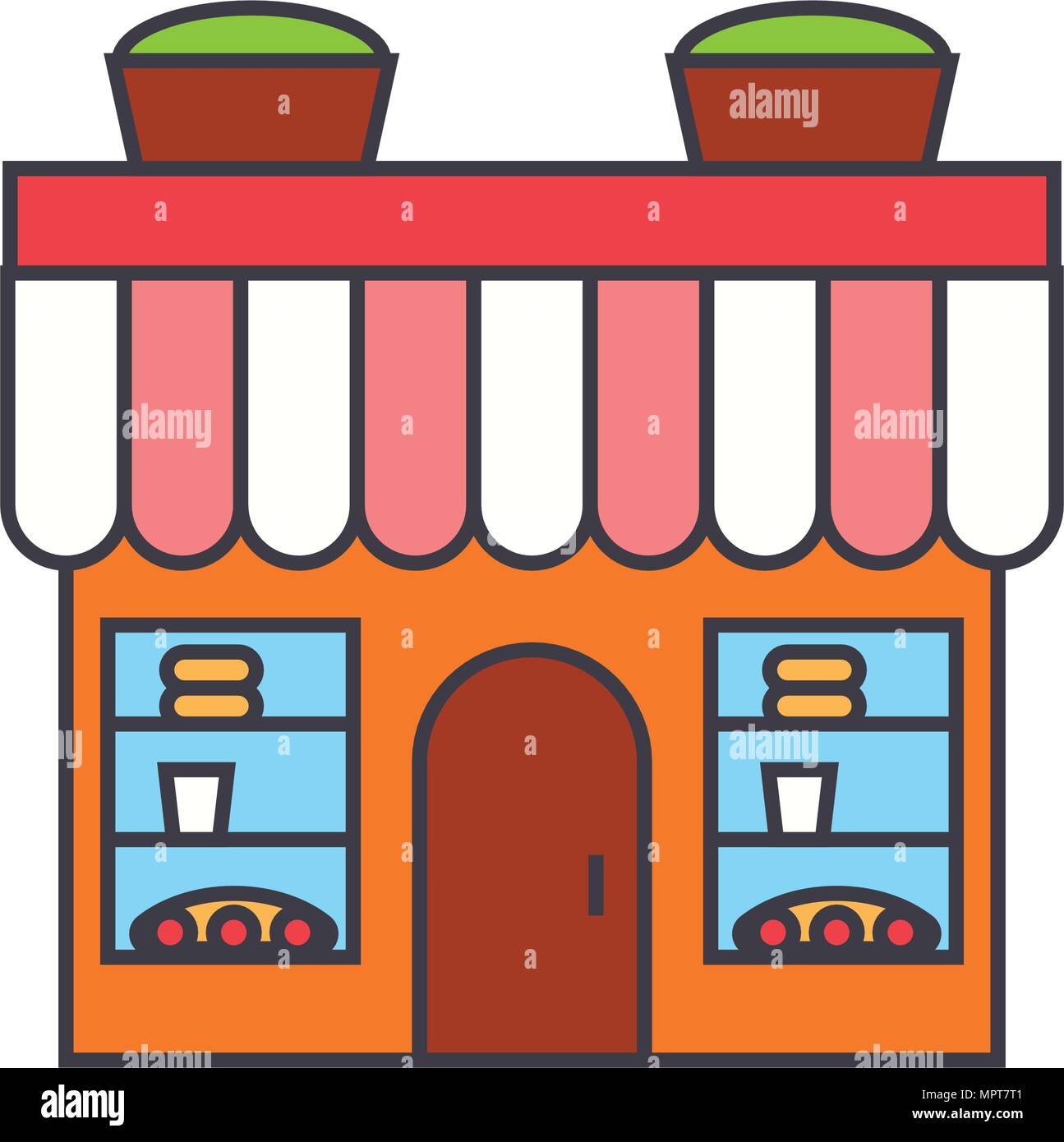 Bakery building line icon, vector illustration. Bakery building flat ...