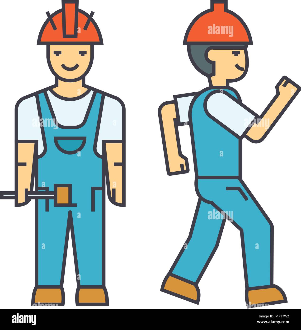Builder man line icon, vector illustration. Builder man flat concept ...