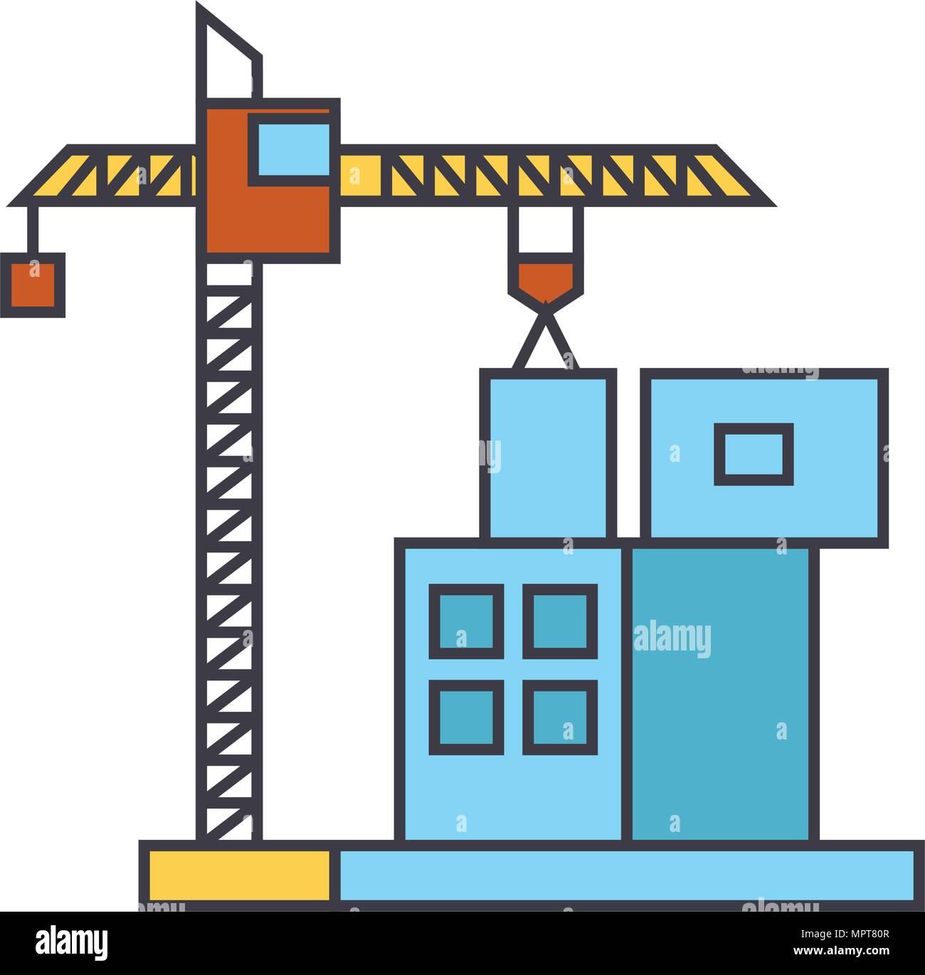 Construction crane building line icon, vector illustration ...