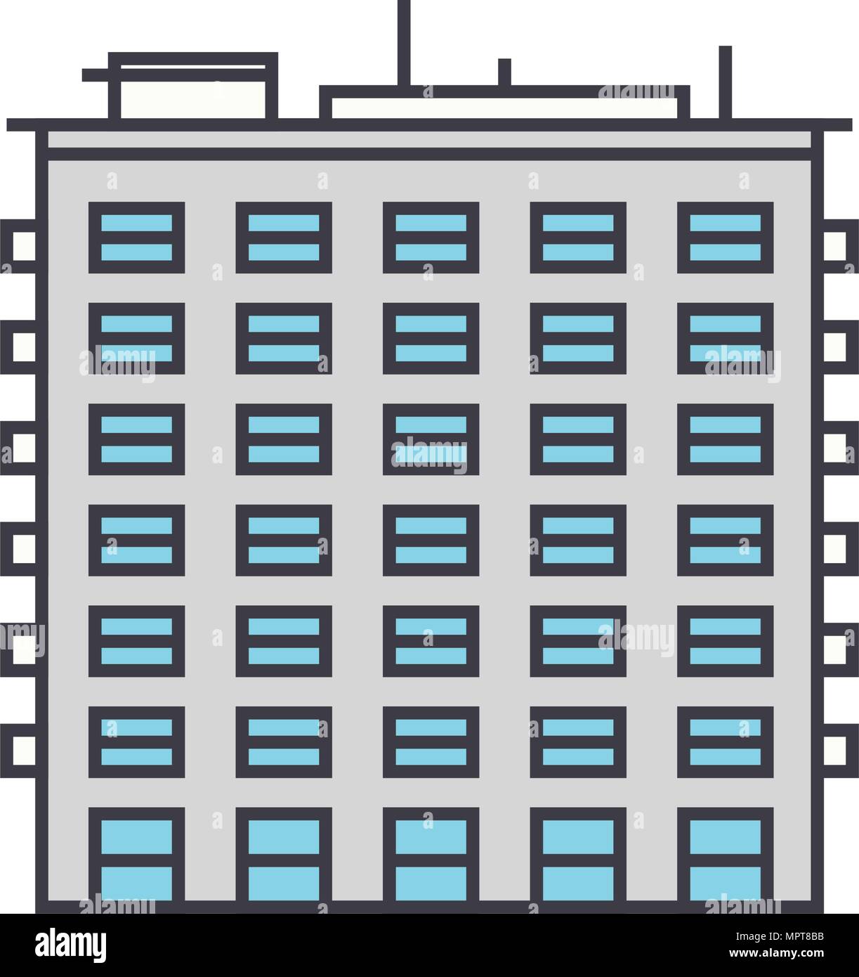 Multi storey building line icon, vector illustration. Multi storey ...