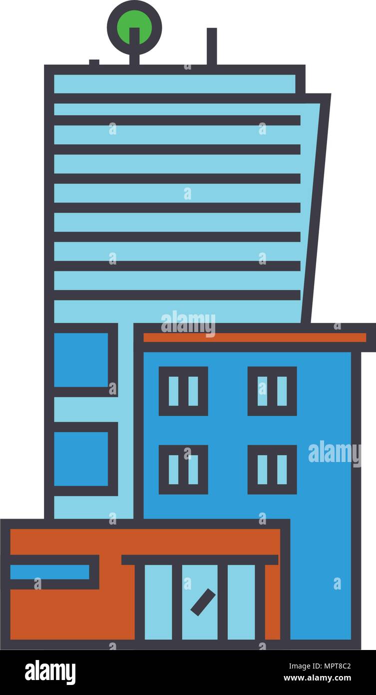 Office business building line icon, vector illustration. Office ...