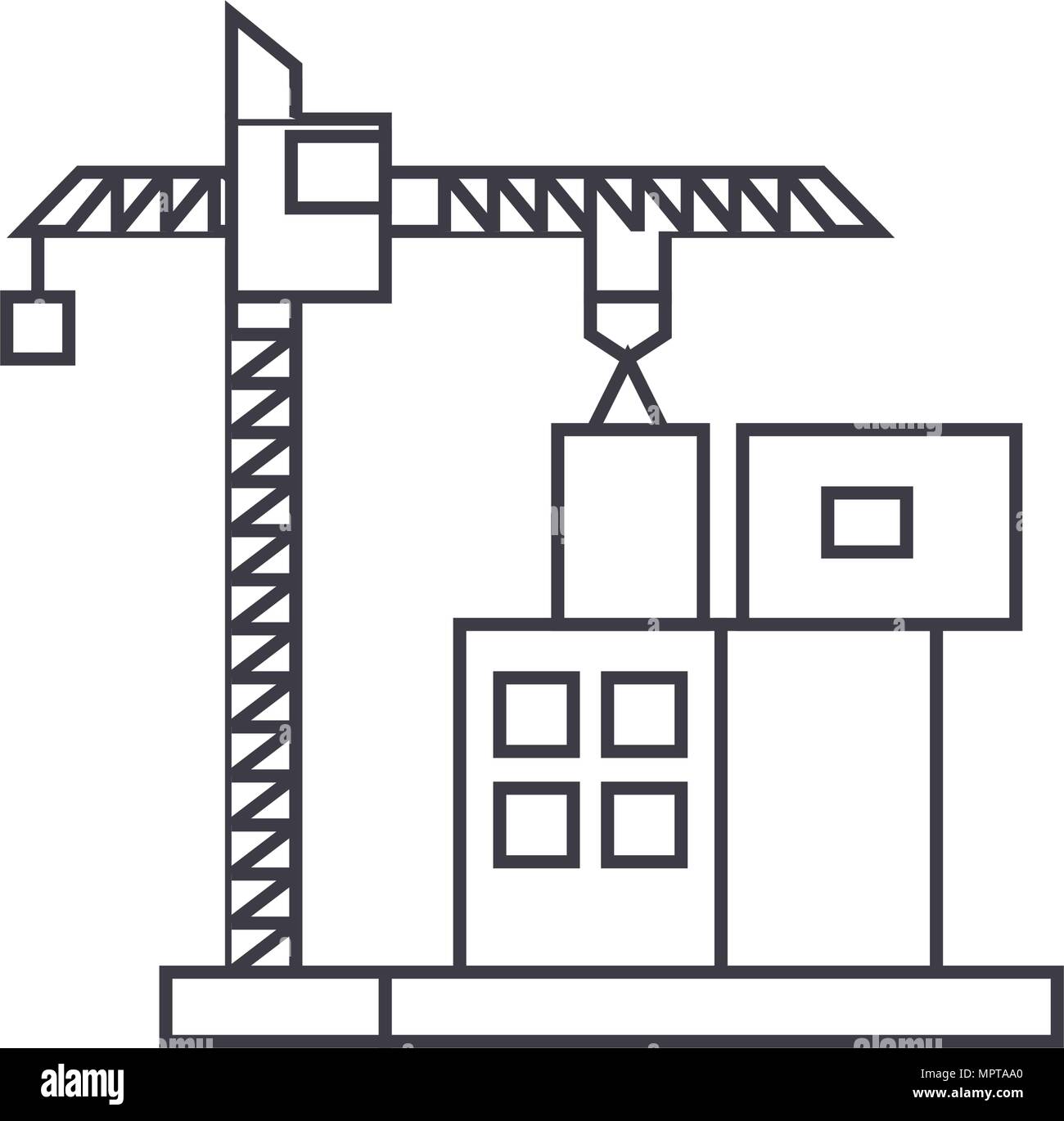 Construction crane building thin line icon concept. Construction crane ...