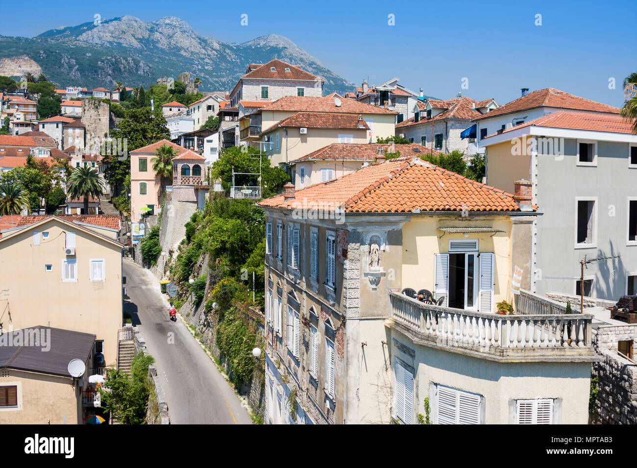 Herceg Novi, Montenegro - July 8, 2015: View on street in old town, Herceg Novi, Kotor Bay, Montenegro Stock Photo