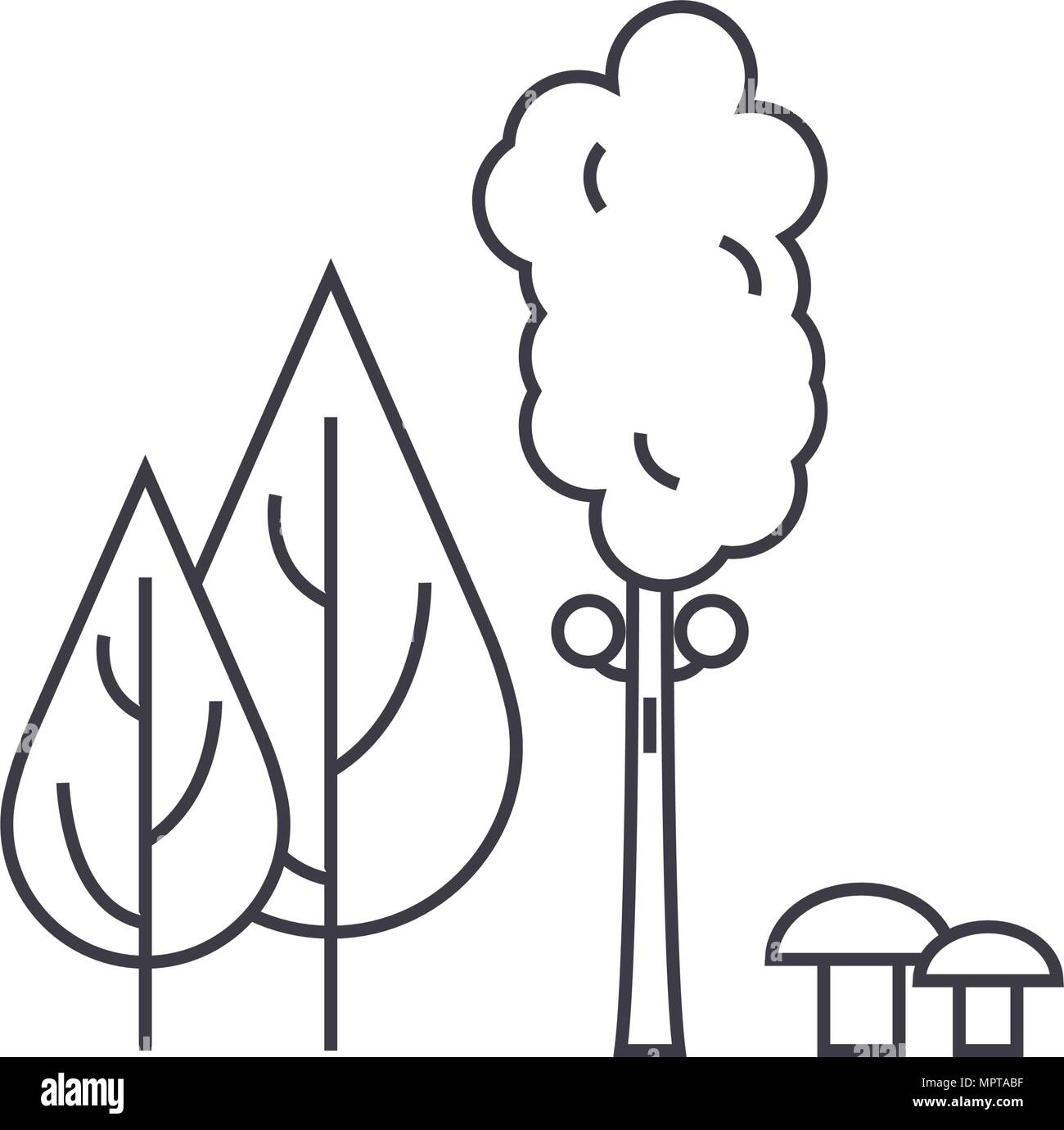 Forest trees thin line icon concept. Forest trees linear vector sign ...