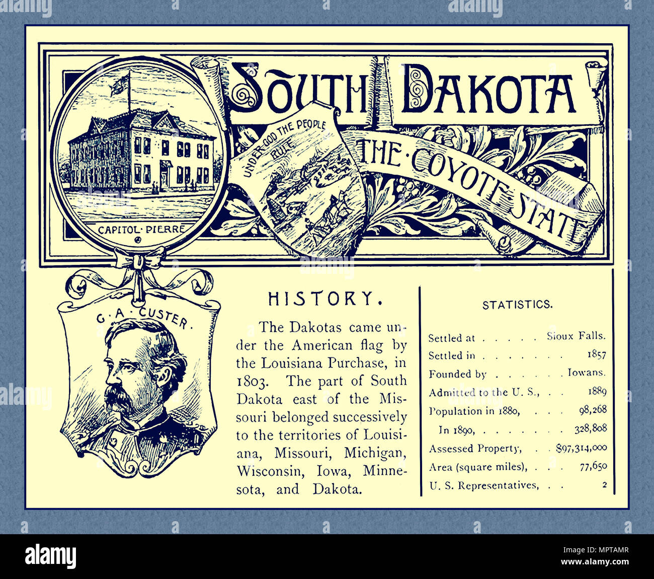 South Dakota State page from 1891 Guidebook. Stock Photo