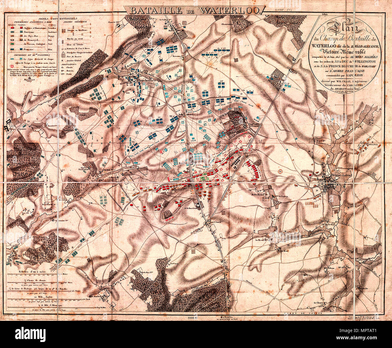 Battle Of Waterloo Old Map Stock Photo