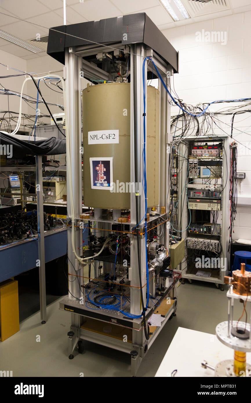 NPL's caesium fountain atomic clock, known as NPL-CsF2. National Physical Laboratory (NPL) Teddington London UK. (97) Stock Photo