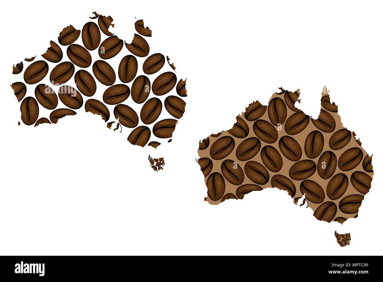 Australia map of coffee bean, Australia map made of coffee beans