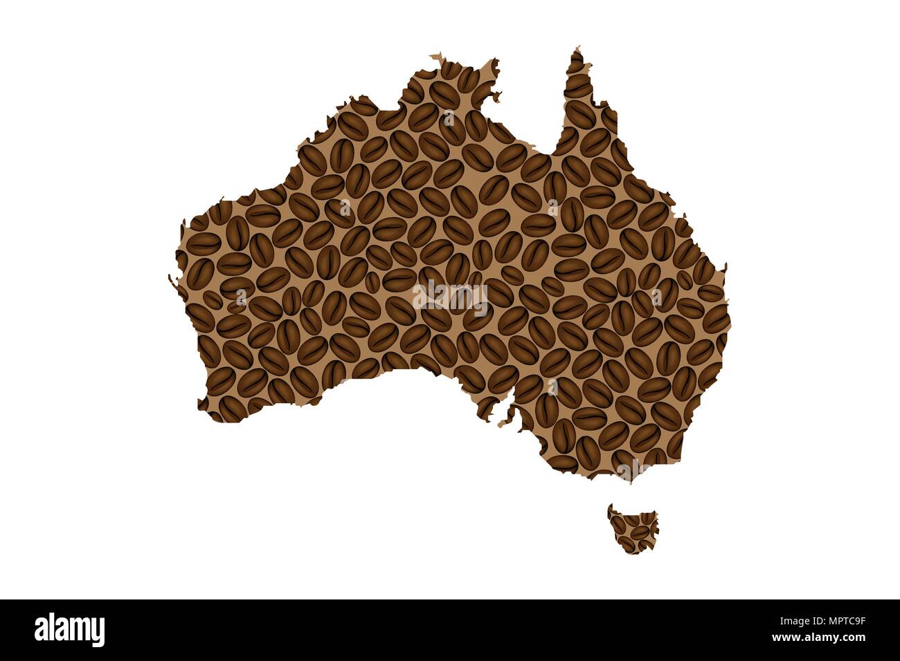 Australia map of coffee bean, Australia map made of coffee beans
