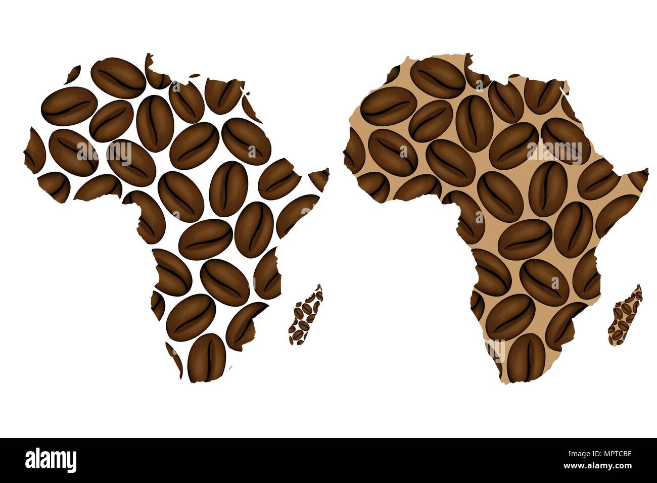 Africa map of coffee bean, Africa map made of coffee beans Stock