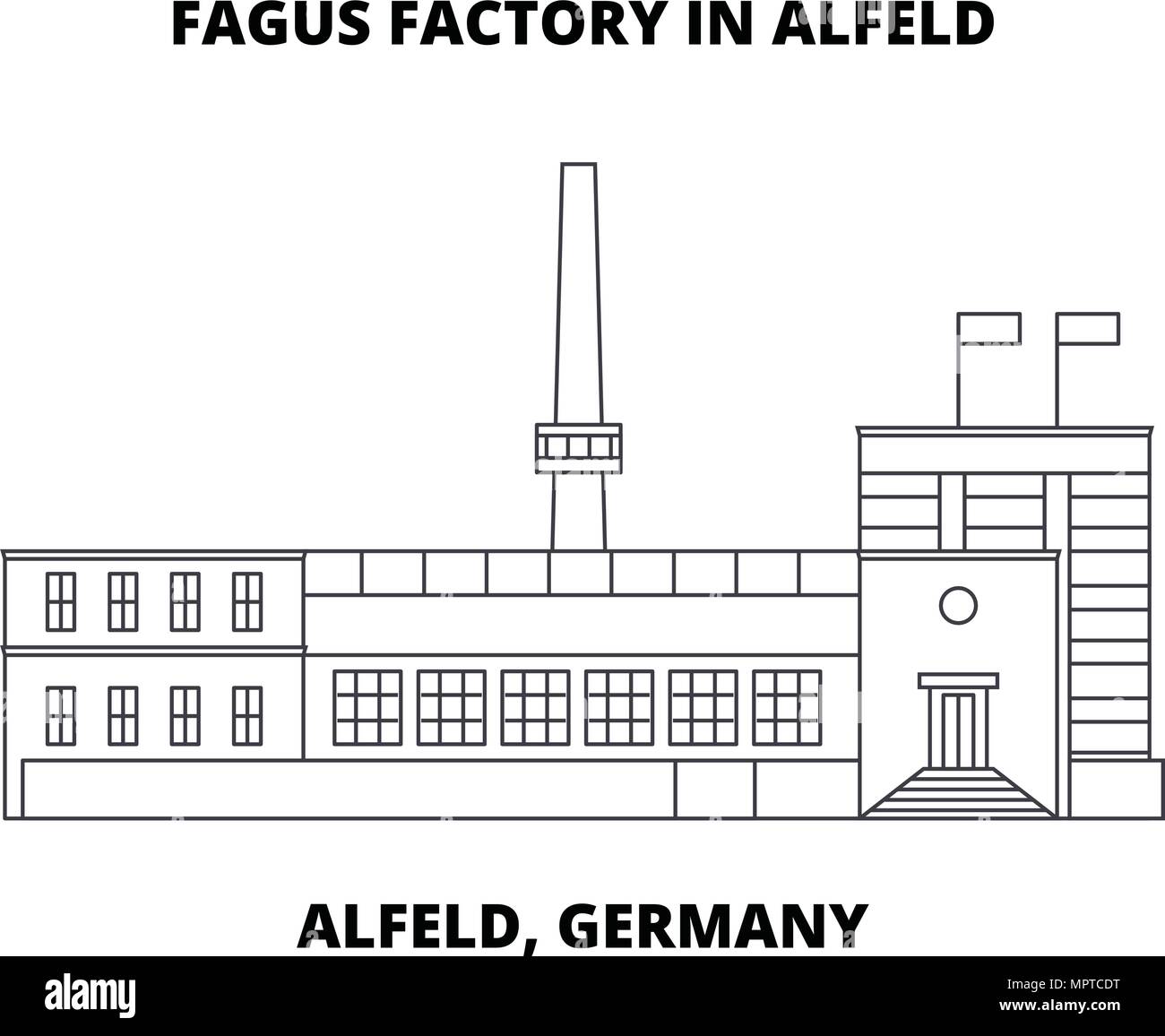 Fagus Factory In Alfeld, Alfeld, Germany line icon concept. Fagus Factory In Alfeld, Alfeld, Germany linear vector sign, symbol, illustration. Stock Vector