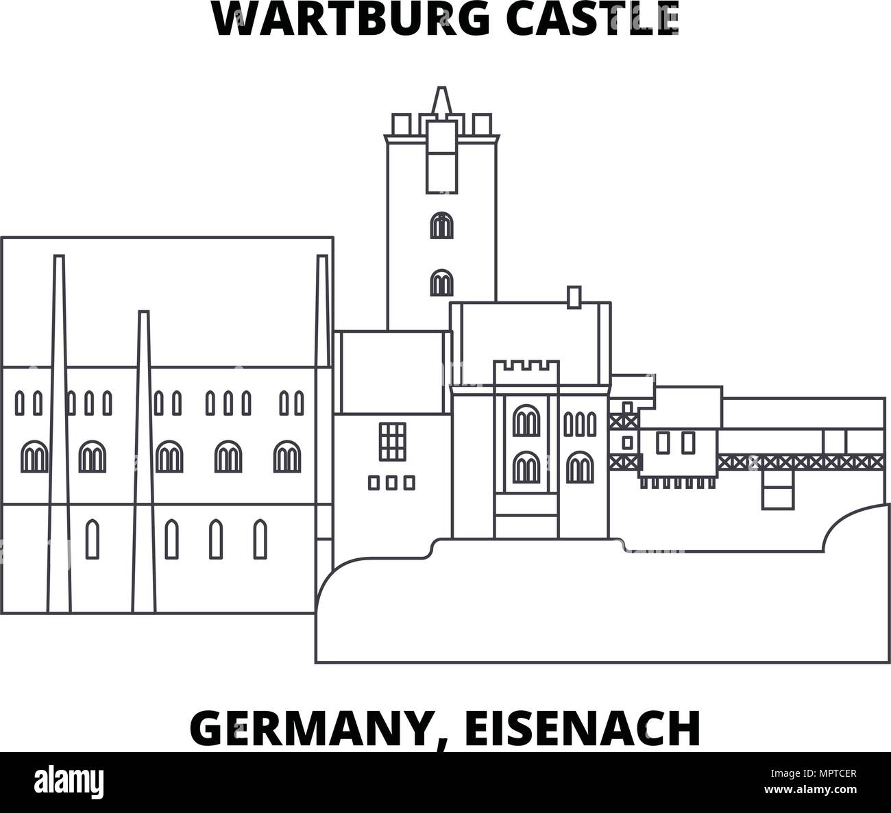 Germany, Eisenach  Wartburg Castle line icon concept. Germany, Eisenach  Wartburg Castle linear vector sign, symbol, illustration. Stock Vector