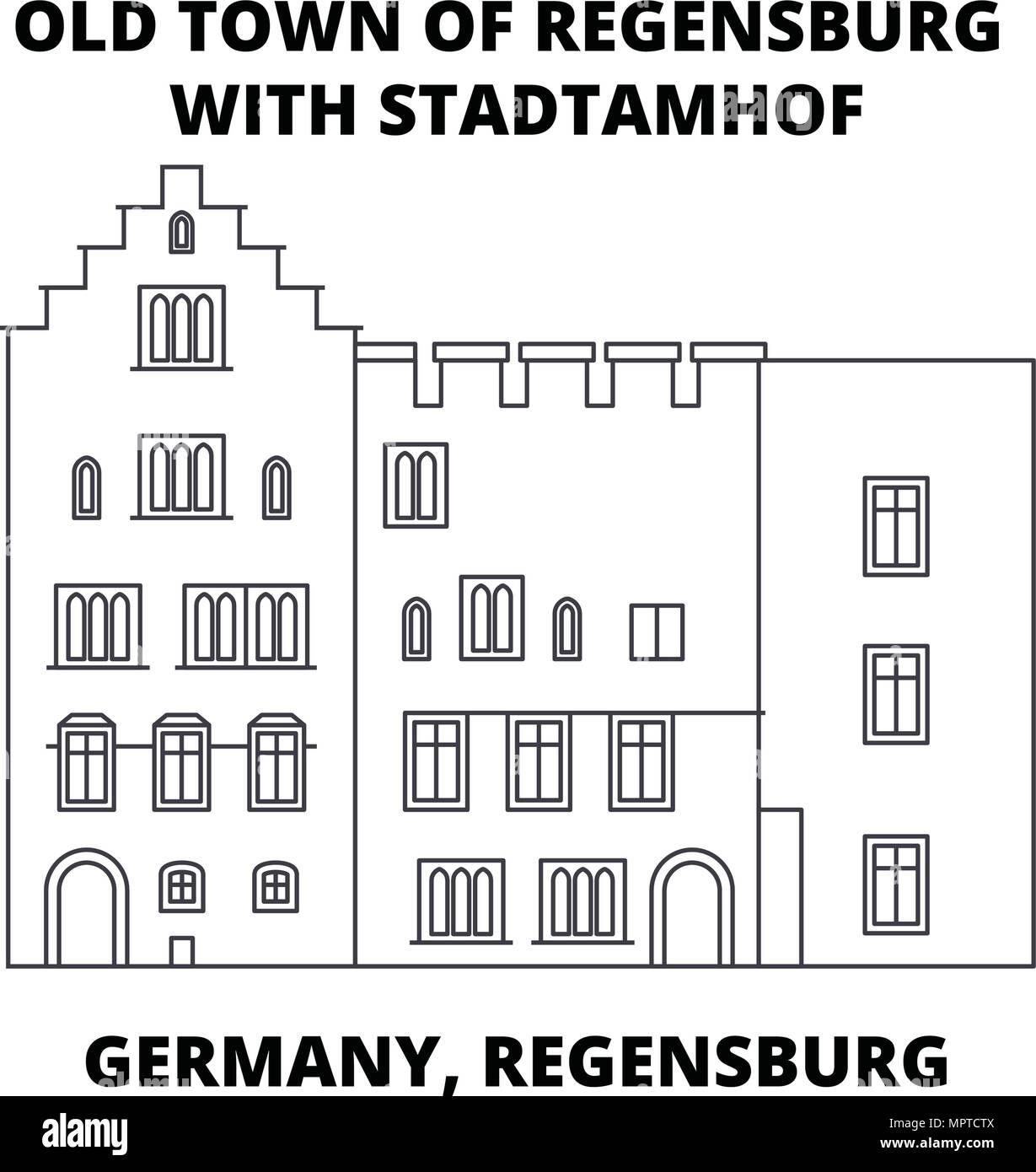 Germany, Regensburg, Old Town Stadtamhof line icon concept. Germany, Regensburg, Old Town Stadtamhof linear vector sign, symbol, illustration. Stock Vector