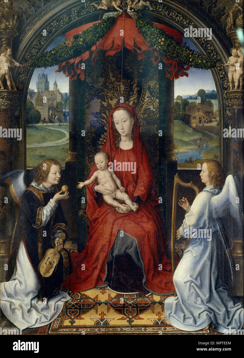 Virgin and Child with Angels. Central Panel of the Pagagnotti Triptych, c. 1480. Stock Photo