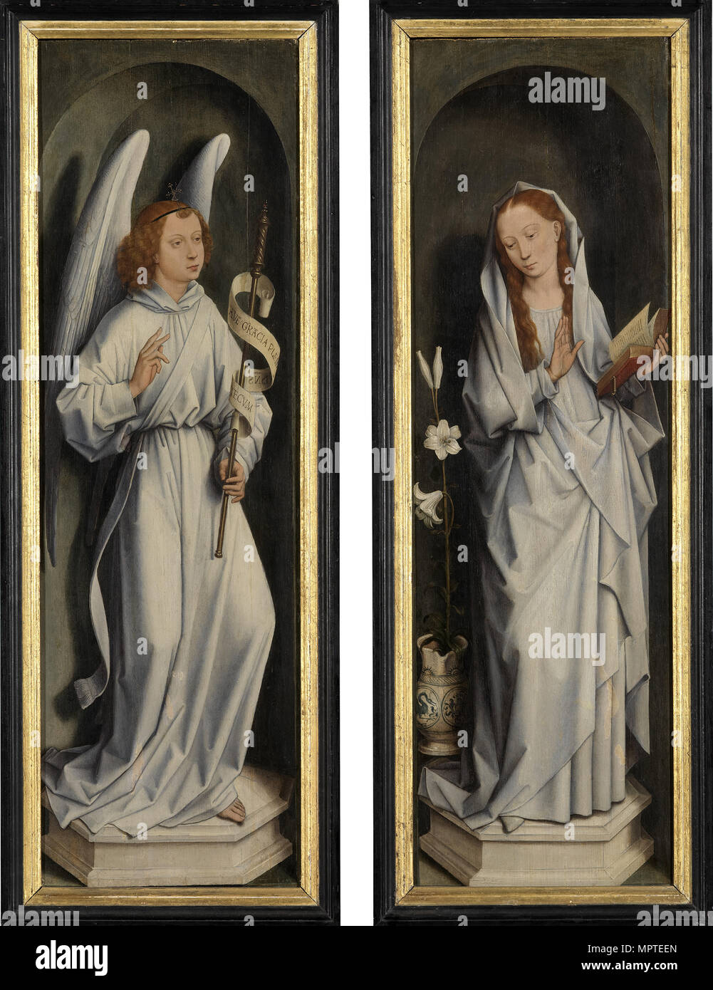 The Annunciation. The side panels from the Triptych of Jan Crabbe, ca 1470. Stock Photo