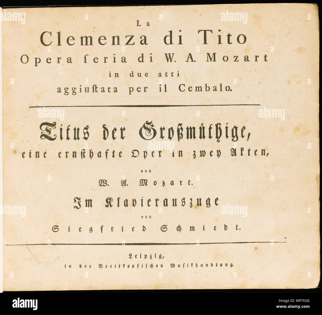La clemenza di Tito. The first edition of the vocal score, 1795. Stock Photo