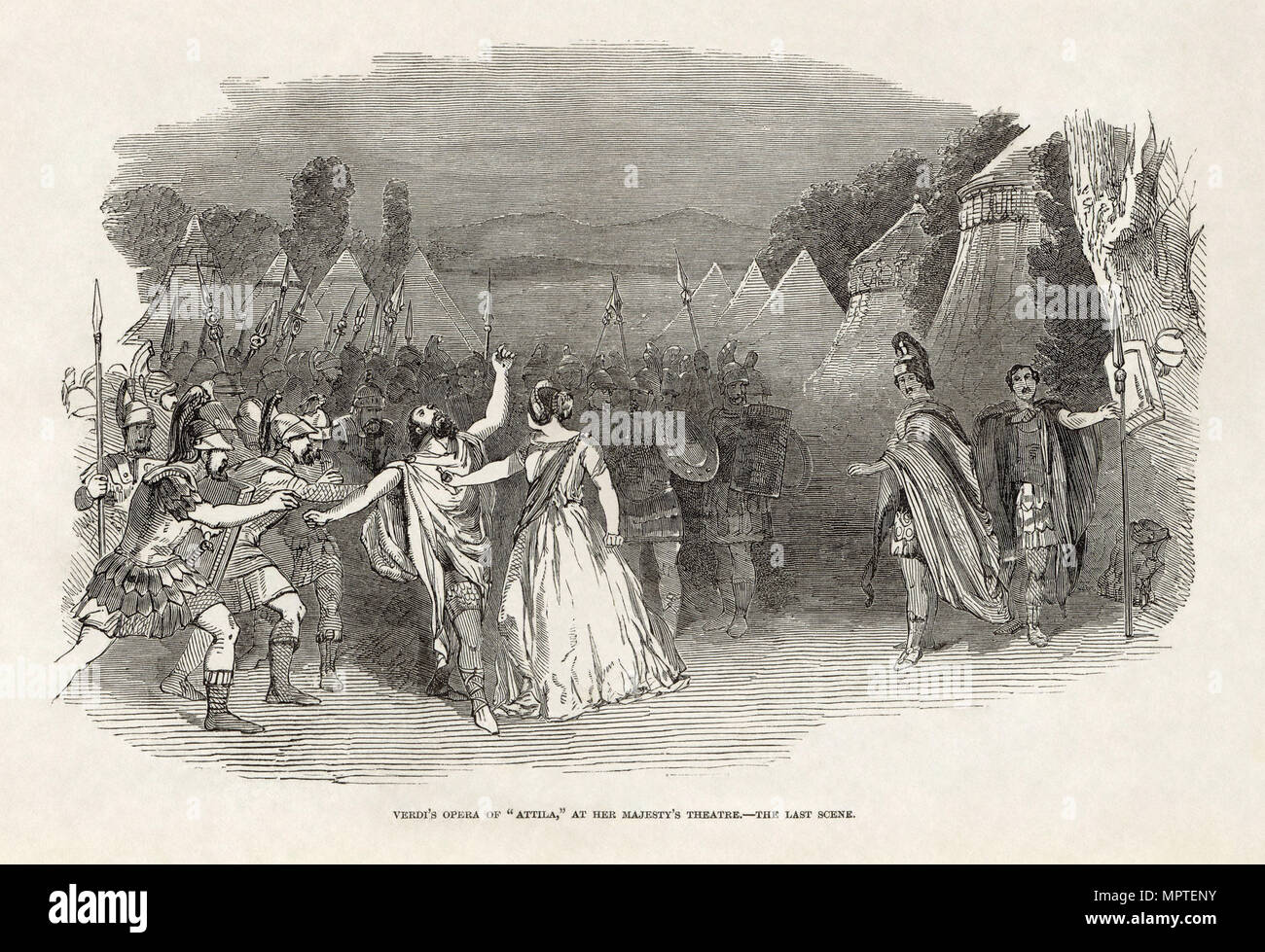 Opera Attila by Giuseppe Verdi at Her Majesty's Theatre, London. From The Illustrated London News of Stock Photo