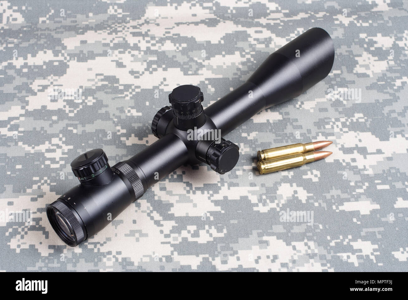 US ARMY background concept - sniper with scope and insignia Stock Photo