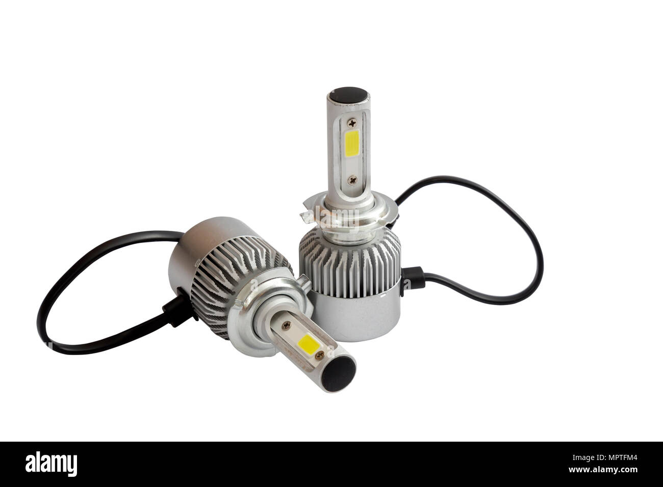 Car LED Headlights kit isolated on white background. Selective focus