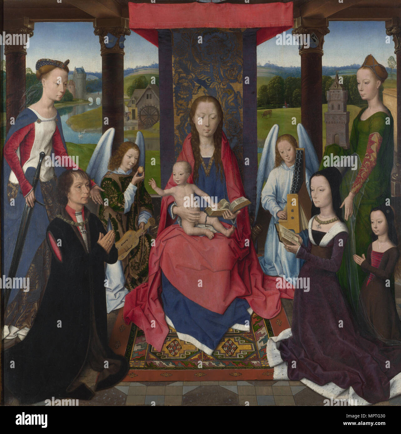 The Virgin and Child with Saints and Donors (The Donne Triptych). The central panel, ca 1478. Stock Photo