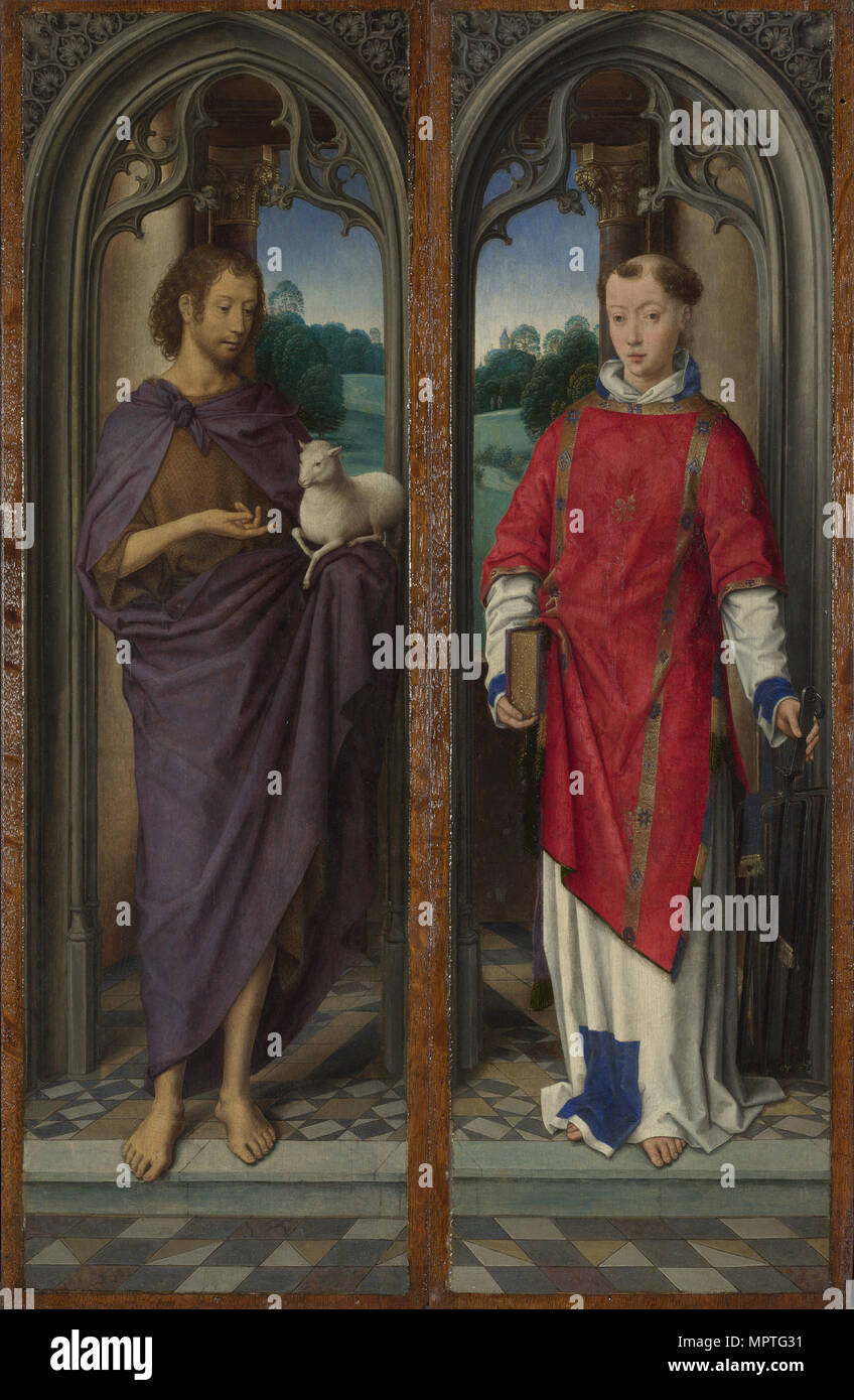 Saint John the Baptist and Saint Lawrence (Panels of the Pagagnotti Triptych), c. 1480. Stock Photo