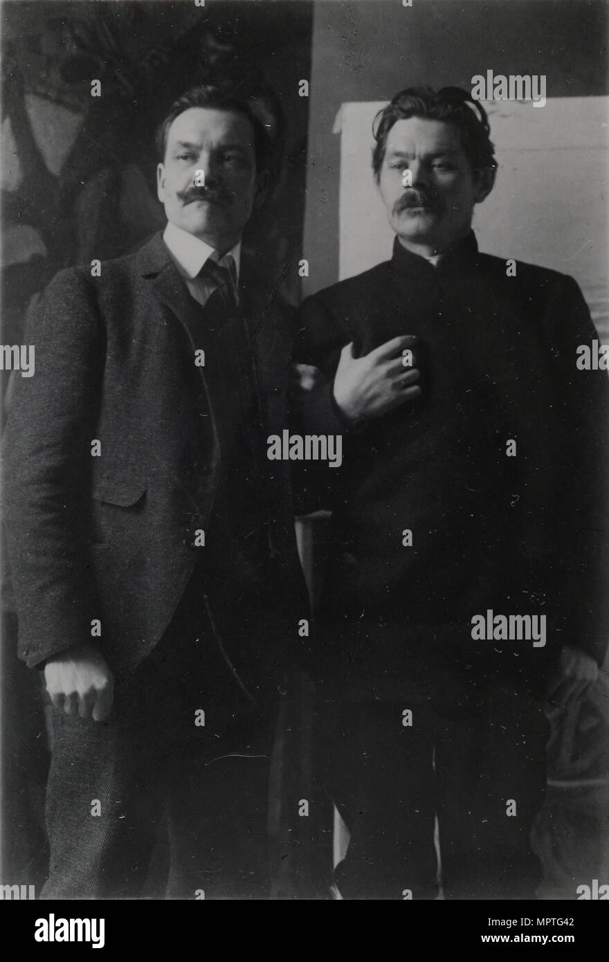 Akseli Gallen-Kallela and Maxim Gorky in Helsinki, c. 1905. Stock Photo