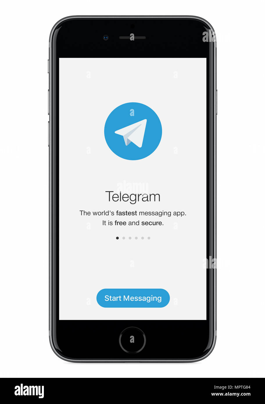 Download Telegram Messenger Launch Screen With Telegram Logo On Black Apple Iphone 8 Display Stock Photo Alamy