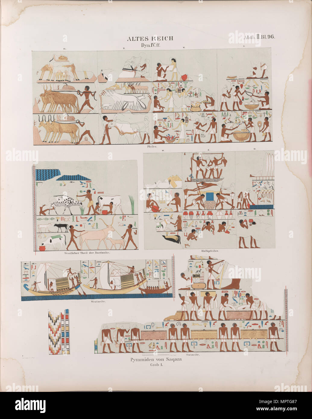 Old Kingdom. Fourth Dynasty. Pyramids at Saqqara. Monuments from Egypt and Ethiopia, ca. 1849. Stock Photo
