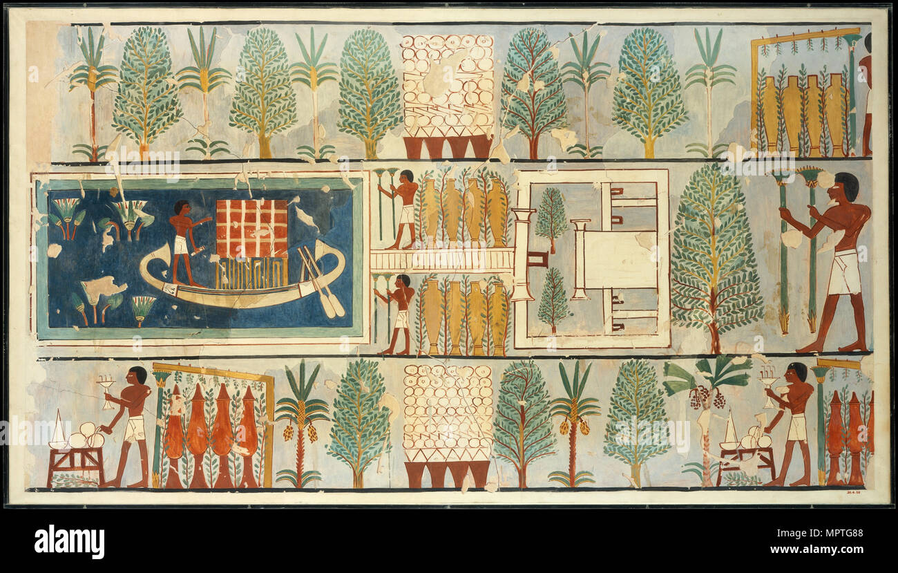 Funeral Ritual in a Garden. The tomb of Minnakht, Thebes, New Kingdom, 18th Dynasty, ca. 1479-1425 B Stock Photo