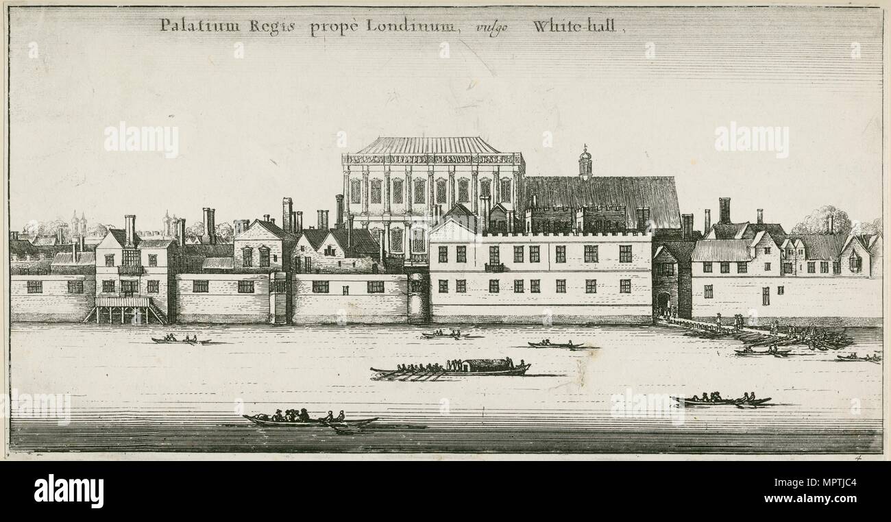 Palace of Whitehall from the River Thames, Westminster, London, c18th century(?). Artist: Unknown. Stock Photo