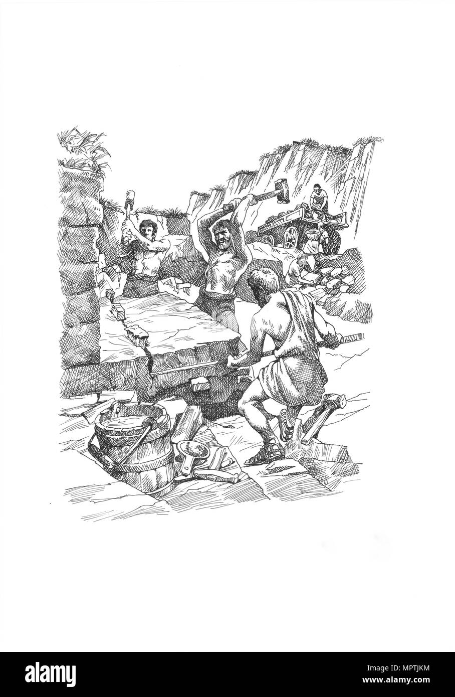 Roman soldiers quarrying stone, Hadrian's Wall, c1985-c2000. Artist: Philip Corke. Stock Photo