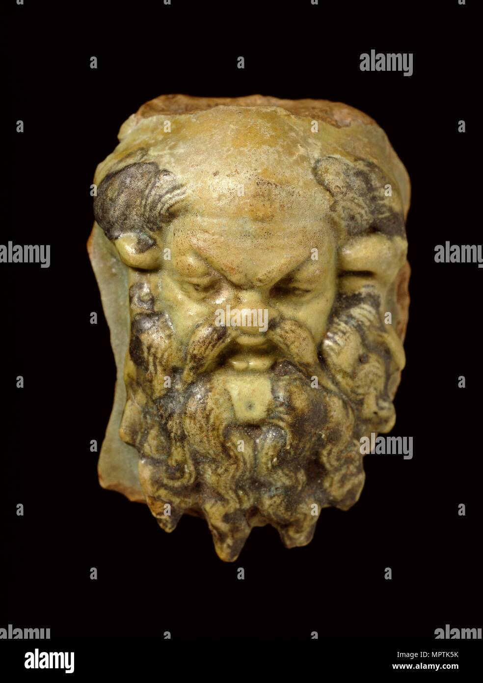 Silenus head of glazed faience, Ptolemaic Period (Egypt), (c322 BC-AD 395). Artist: Unknown. Stock Photo
