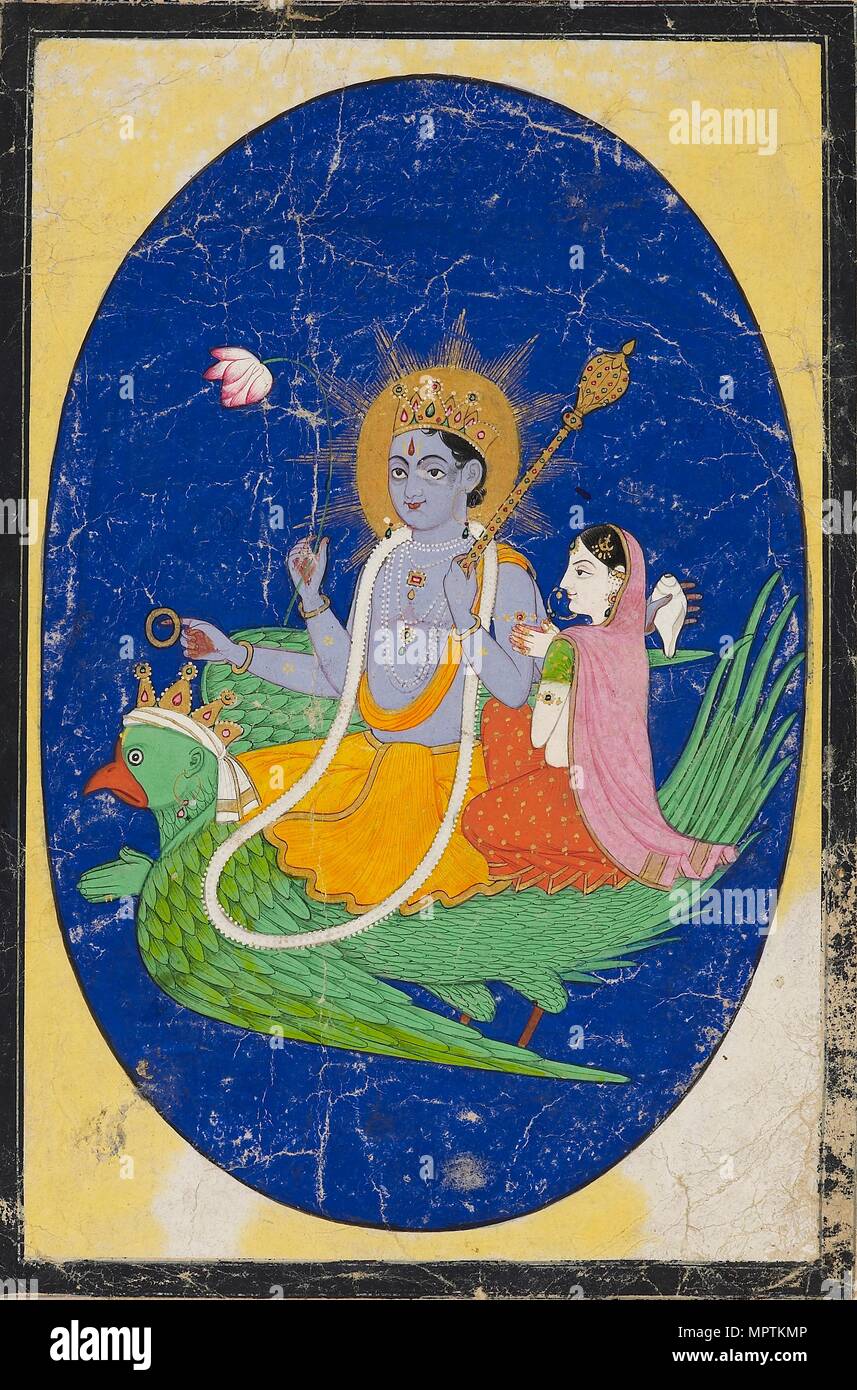 Vishnu and consort mounted on Garuda, 19th century. Artist: Unknown. Stock Photo