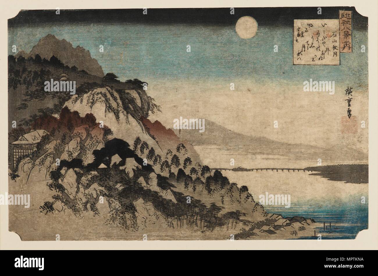 Woodblock print - Autumn moon at Ishinama, 1797-1858. Artist: Ando Hiroshige. Stock Photo