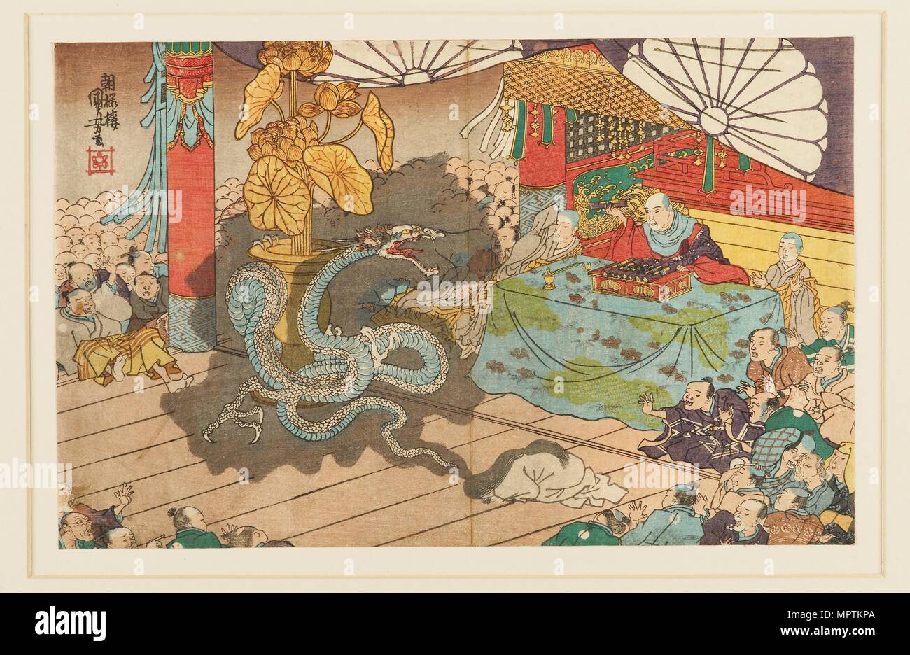 Manifestation of the Seven-faced divinity at Minobuzan, 9th month 1277,  19th century. Artist: Utagawa Kuniyoshi. Stock Photo
