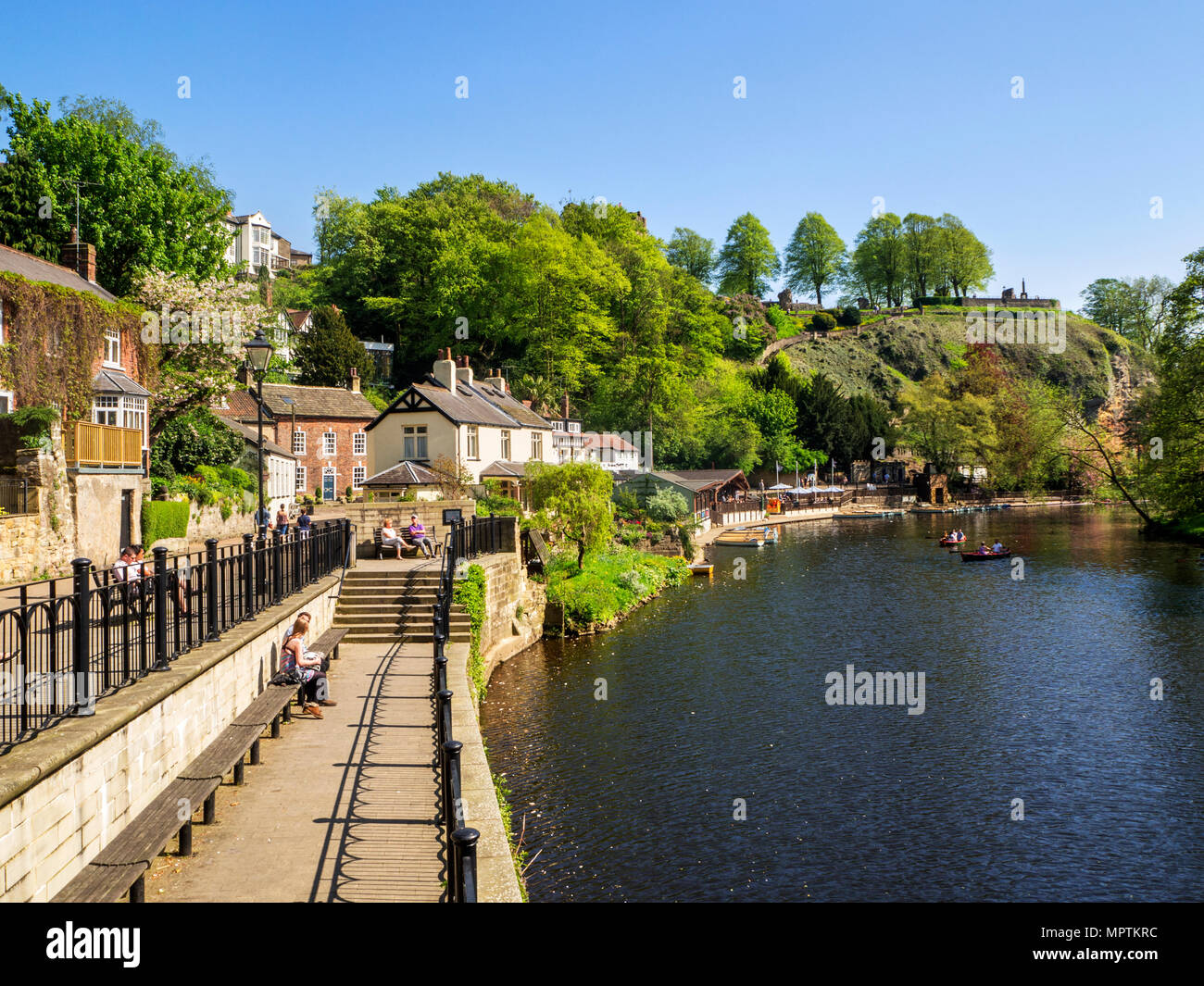 The River Nidd from Nidd View on Waterside in Spring at Knaresborough North Yorkshire England Stock Photo