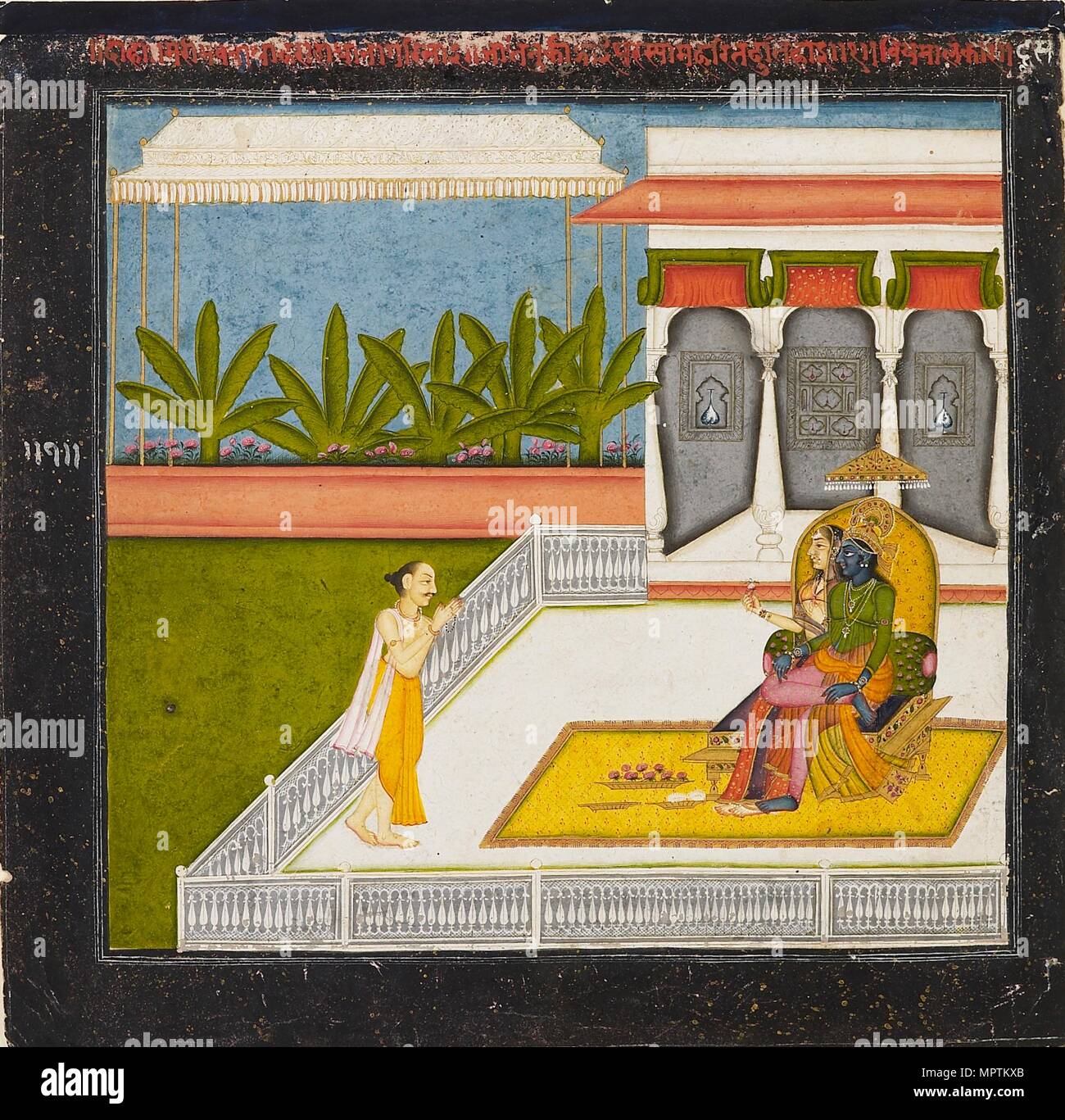 The poet Bihari Lal venerates Krishna and Radha, c1760. Artist: Unknown. Stock Photo