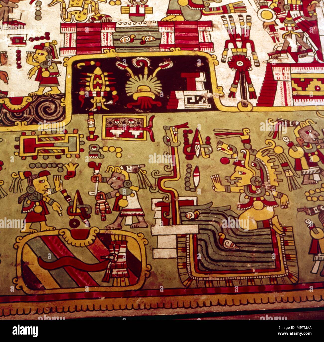 Codex Zouche-Nuttall  is a pre-Columbian document of Mixtec pictography, 1200-1521. Artist: Unknown. Stock Photo
