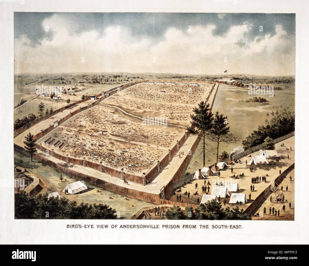 Bird's-Eye View of Andersonville Prison, from the South-East, c.1890. Stock Photo