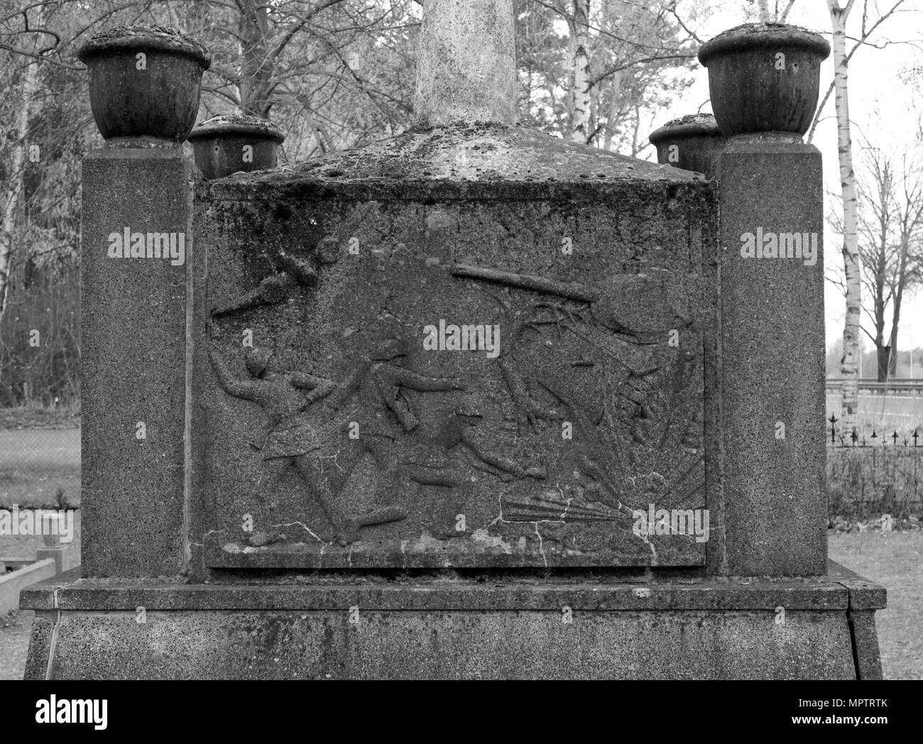 Berlin, GERMANY, View, the Soviet war cemetery, Dallgow-Doberitz, Monument with, 'five-pointed Red Star' Inscription, Remembrance,  Land Berlin, Thursday, 22/04/2010, © Peter SPURRIER, Stock Photo