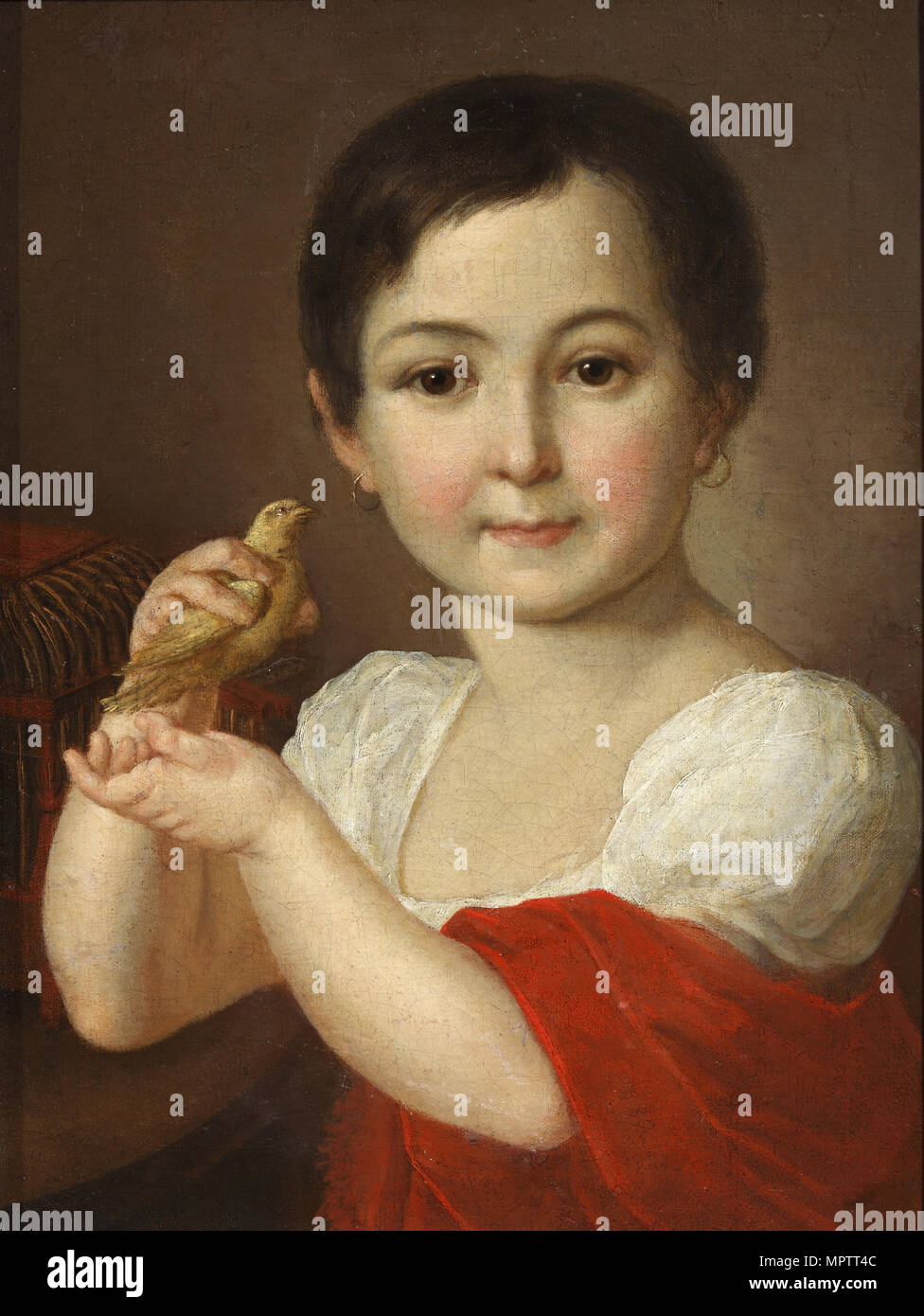 Portrait of Countess Lidia Alexeevna Gorchakova (1807-1826) with Canary. Stock Photo